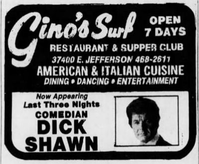 Ginos Surf (Luna Kai Tiki Bar) - Oct 1983 Ad Dick Shawn Appearing